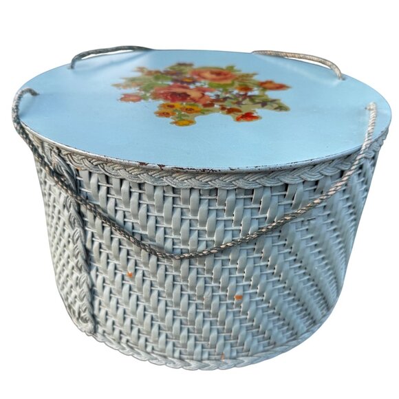 Sewing Basket Vintage 1940s Floral Lid Made in Algonquin Illinois Vintage MCM - Picture 2 of 12